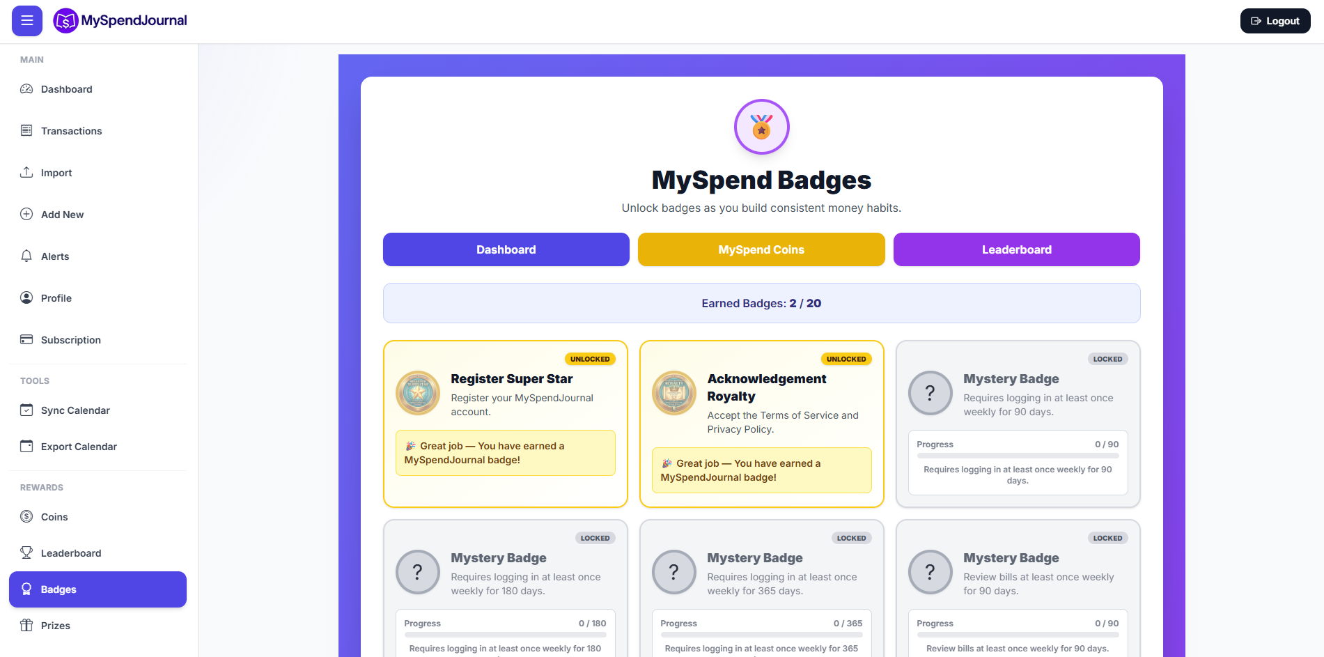 MySpendJournal Badges