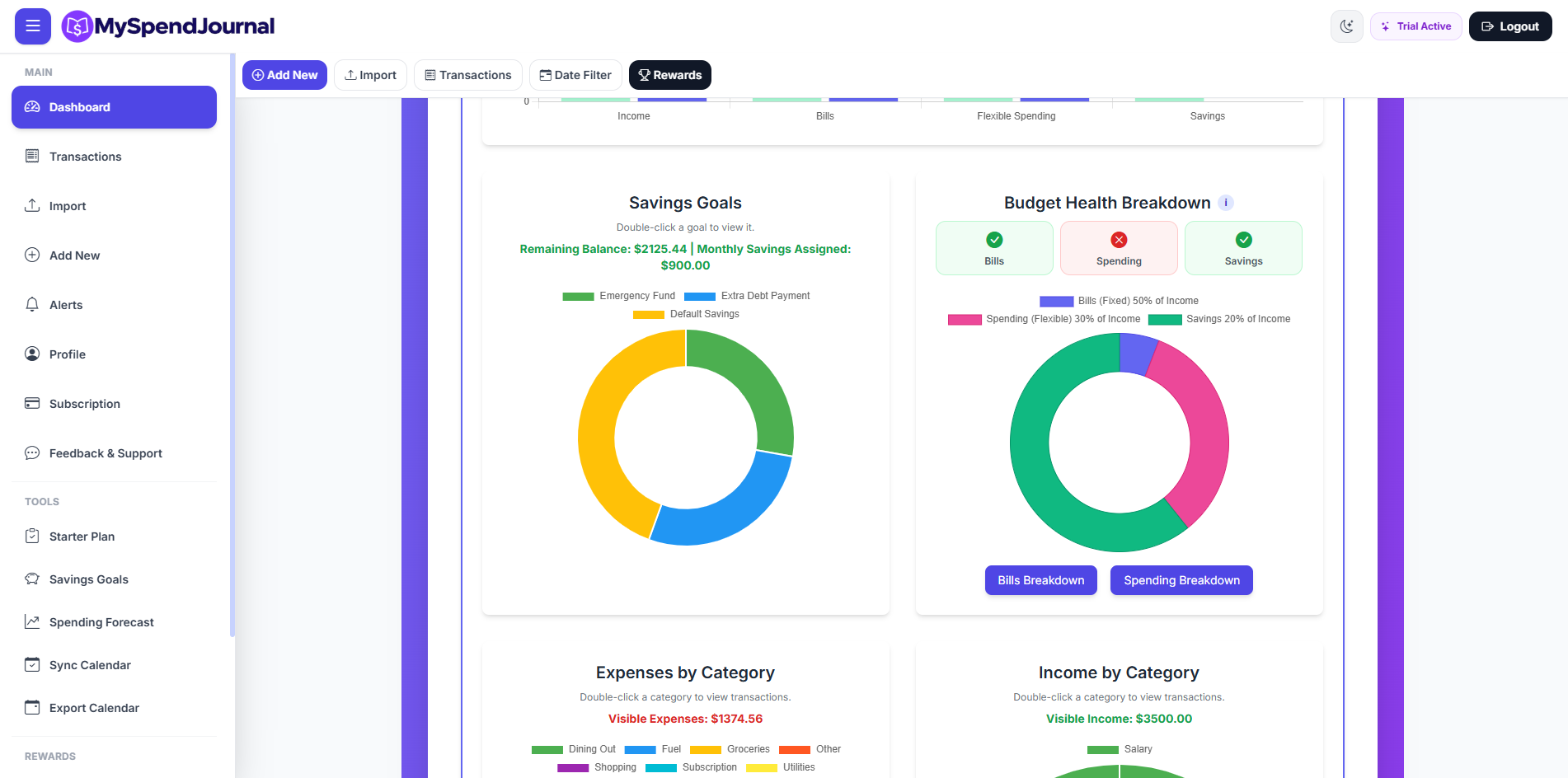 MySpendJournal financial dashboard