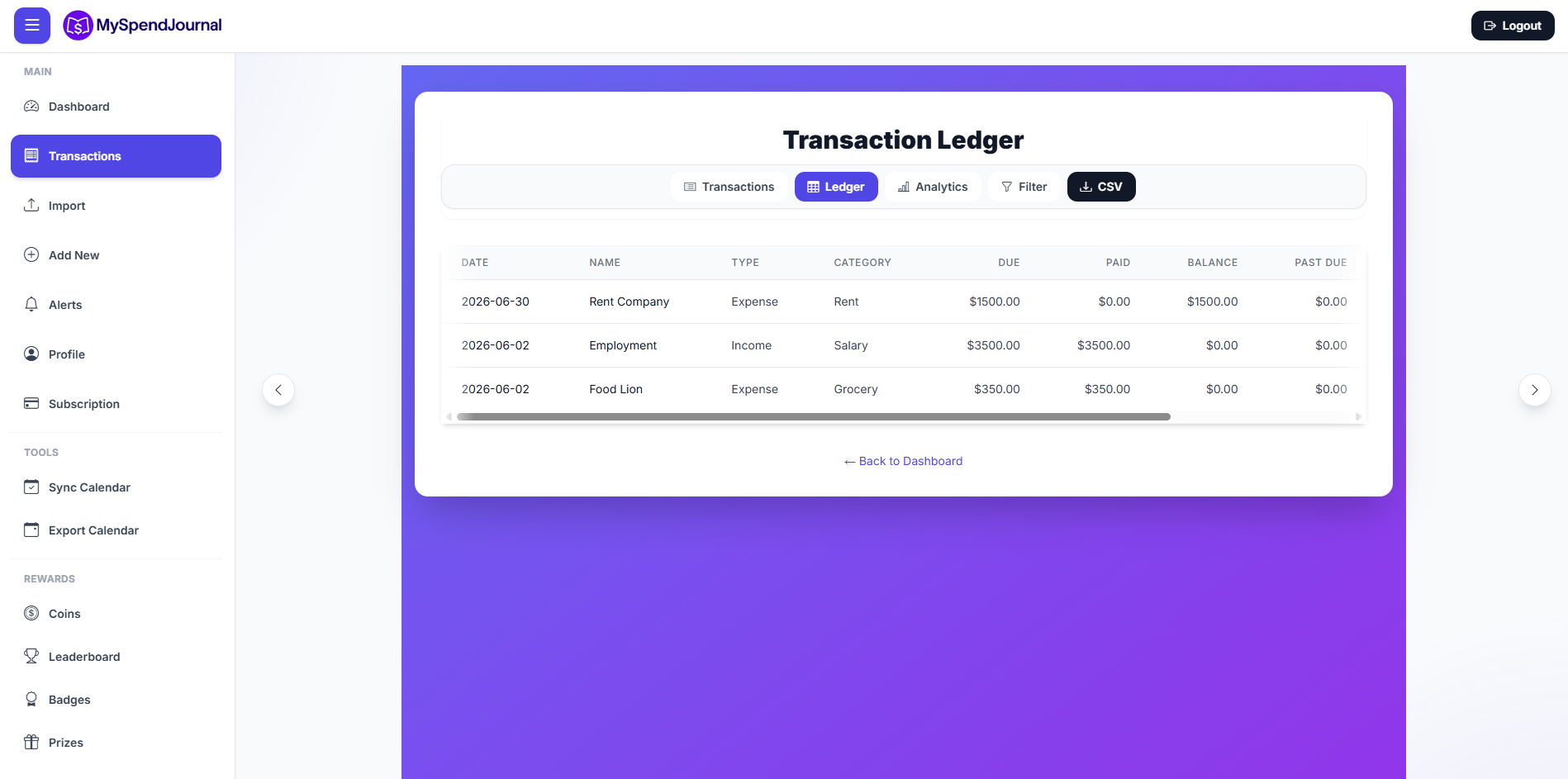 MySpendJournal Ledger